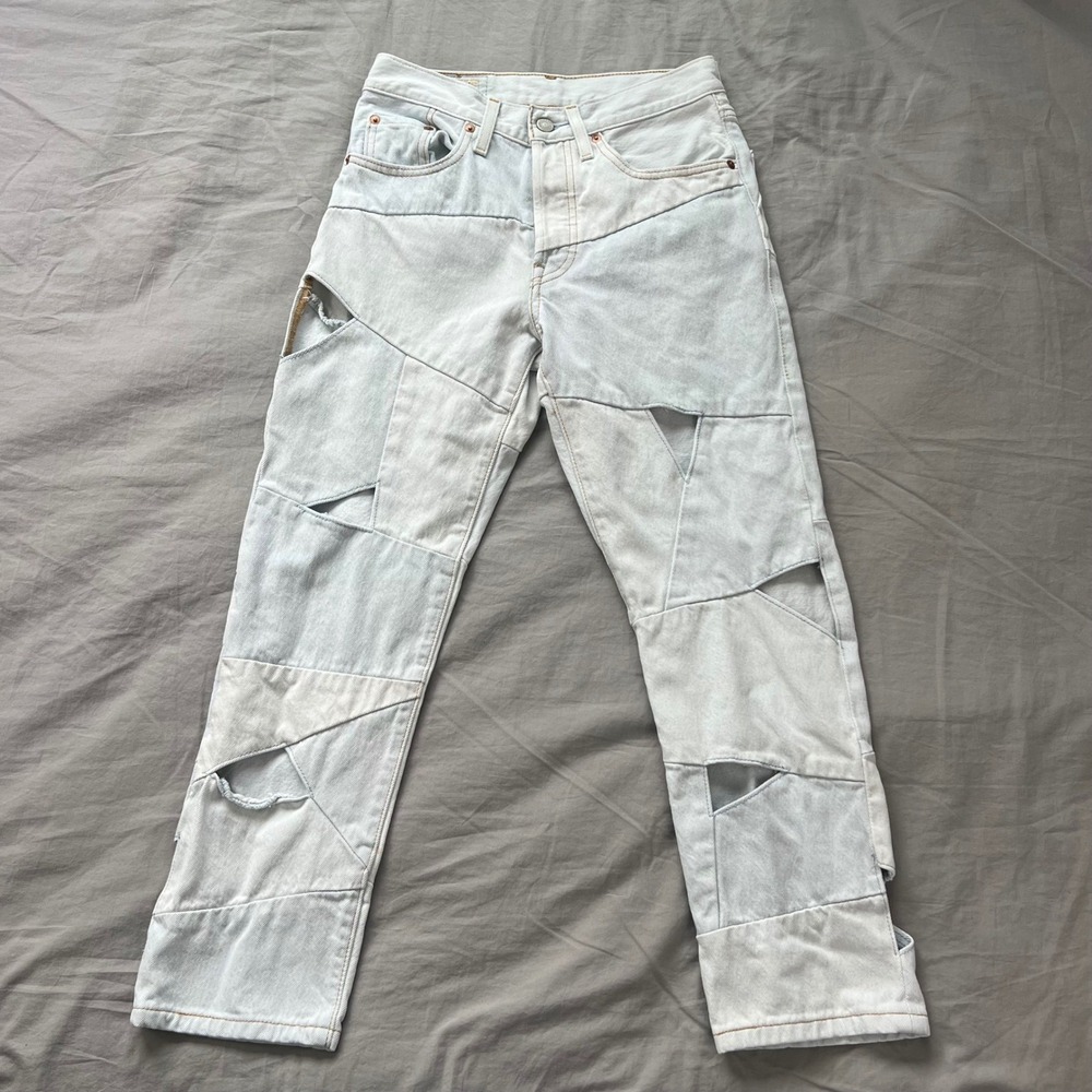 LEVI'S 501XX Cutout‎ Jeans Women's 26x26 Light Wash Premium Patchwork Distressed - Picture 2 of 16